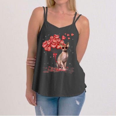 Funny Sphynx Heart Valentines Day Cat Dad Mom Women's Strappy Tank