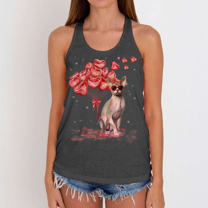 Funny Sphynx Heart Valentines Day Cat Dad Mom Women's Knotted Racerback Tank