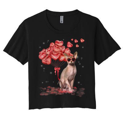 Funny Sphynx Heart Valentines Day Cat Dad Mom Women's Crop Top Tee