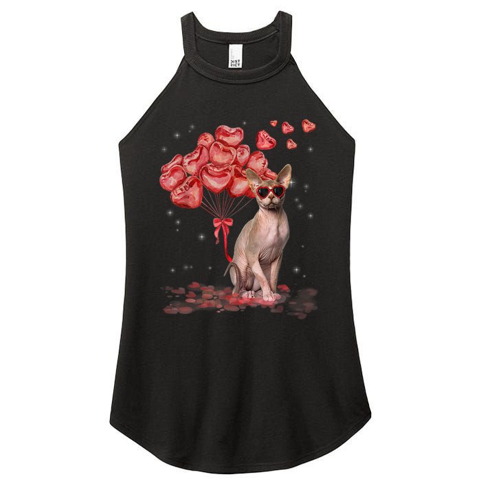 Funny Sphynx Heart Valentines Day Cat Dad Mom Women's Perfect Tri Rocker Tank