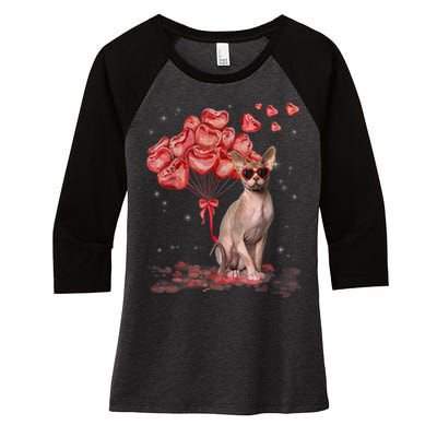 Funny Sphynx Heart Valentines Day Cat Dad Mom Women's Tri-Blend 3/4-Sleeve Raglan Shirt