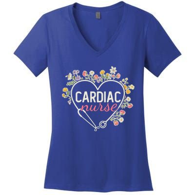 Floral Stethoscope Heart Nursing Cardiac Nurse Gift Women's V-Neck T-Shirt