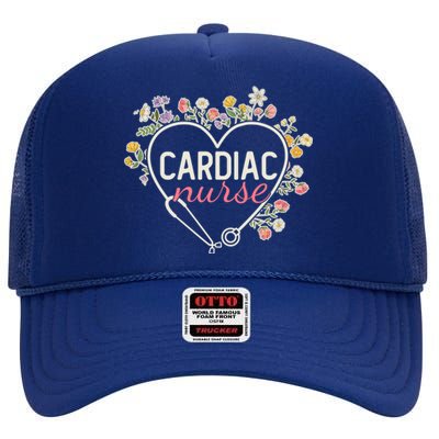 Floral Stethoscope Heart Nursing Cardiac Nurse Gift High Crown Mesh Back Trucker Hat