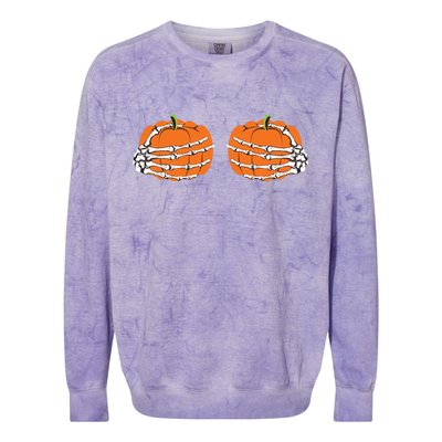 Funny Skeleton Hands Pumpkin Boobs Colorblast Crewneck Sweatshirt