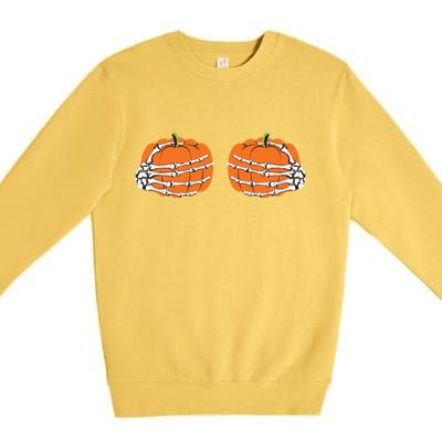 Funny Skeleton Hands Pumpkin Boobs Premium Crewneck Sweatshirt