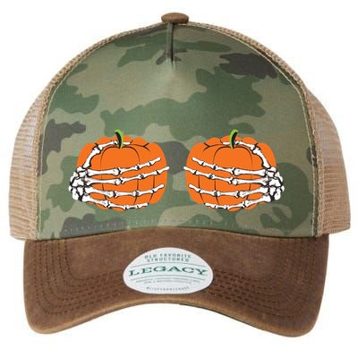 Funny Skeleton Hands Pumpkin Boobs Legacy Tie Dye Trucker Hat