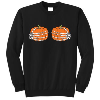 Funny Skeleton Hands Pumpkin Boobs Sweatshirt