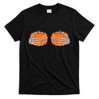 Funny Skeleton Hands Pumpkin Boobs T-Shirt