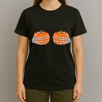 Funny Skeleton Hands Pumpkin Boobs T-Shirt