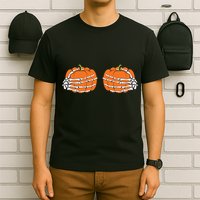 Funny Skeleton Hands Pumpkin Boobs T-Shirt