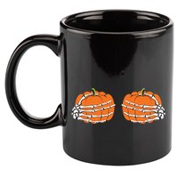 Funny Skeleton Hands Pumpkin Boobs 11oz C Handle Ceramic Mug