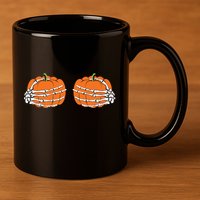 Funny Skeleton Hands Pumpkin Boobs 11oz C Handle Ceramic Mug