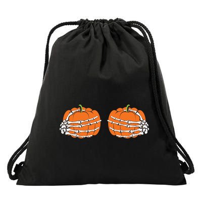 Funny Skeleton Hands Pumpkin Boobs Drawstring Bag