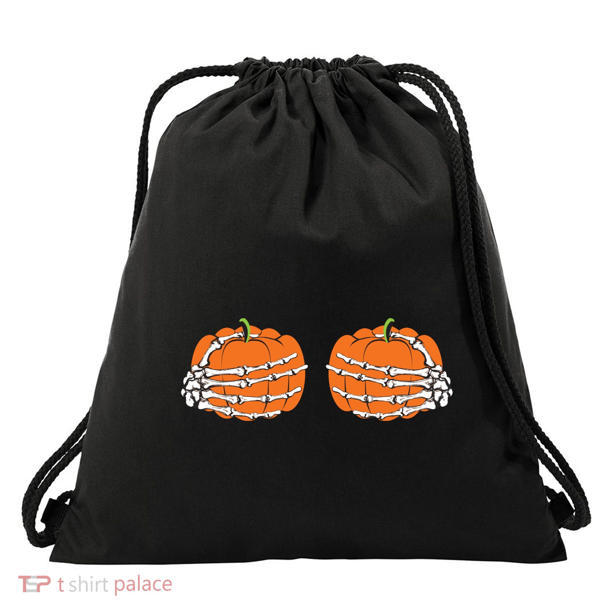 Funny Skeleton Hands Pumpkin Boobs Drawstring Bag