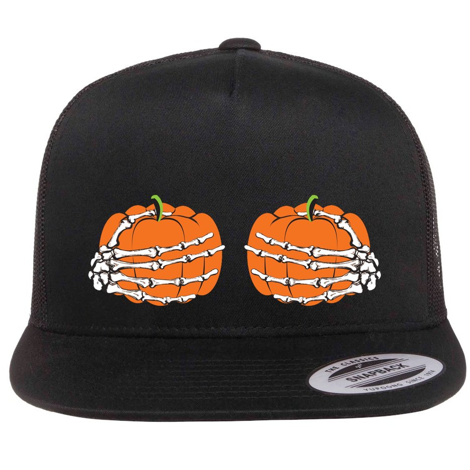 Funny Skeleton Hands Pumpkin Boobs Flat Bill Trucker Hat