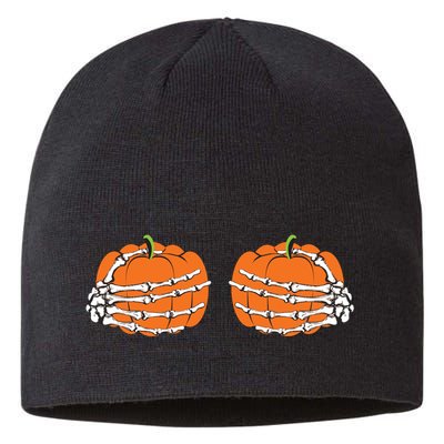 Funny Skeleton Hands Pumpkin Boobs Sustainable Beanie