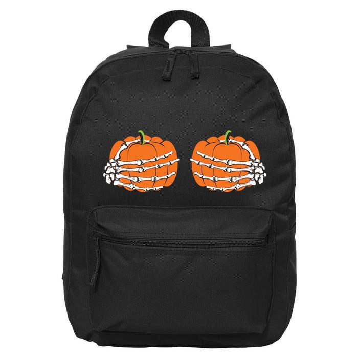 Funny Skeleton Hands Pumpkin Boobs 16 in Basic Backpack