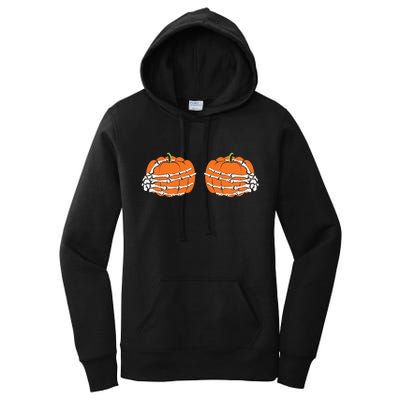 Funny Skeleton Hands Pumpkin Boobs Women's Pullover Hoodie