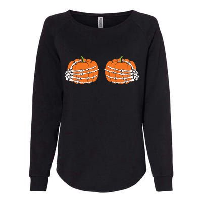 Funny Skeleton Hands Pumpkin Boobs Womens California Wash Sweatshirt