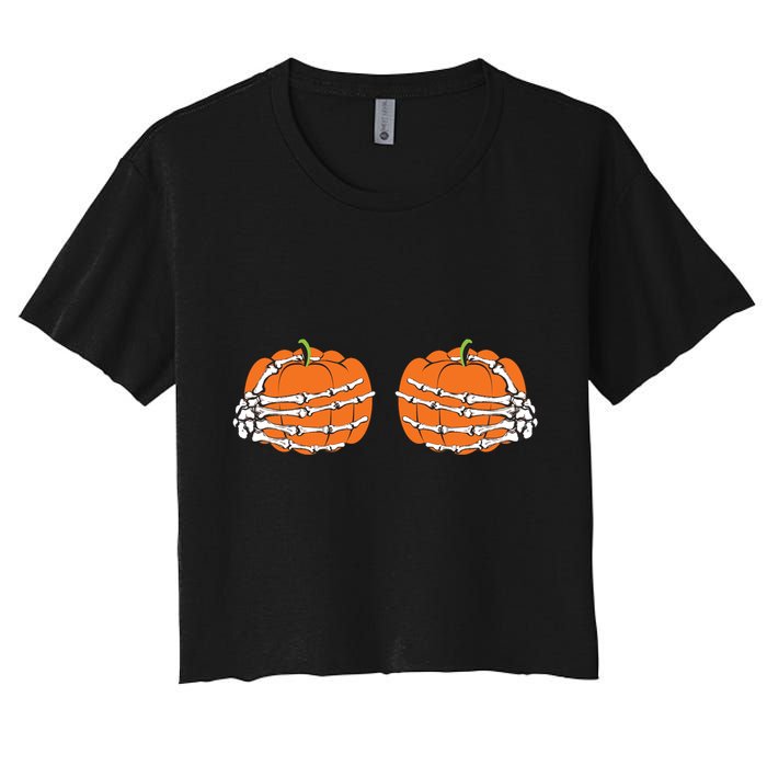 Funny Skeleton Hands Pumpkin Boobs Women's Crop Top Tee