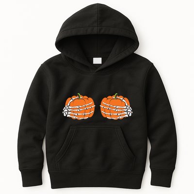 Funny Skeleton Hands Pumpkin Boobs Kids Hoodie