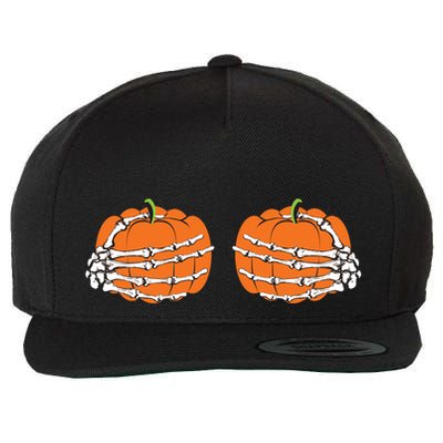 Funny Skeleton Hands Pumpkin Boobs Wool Snapback Cap