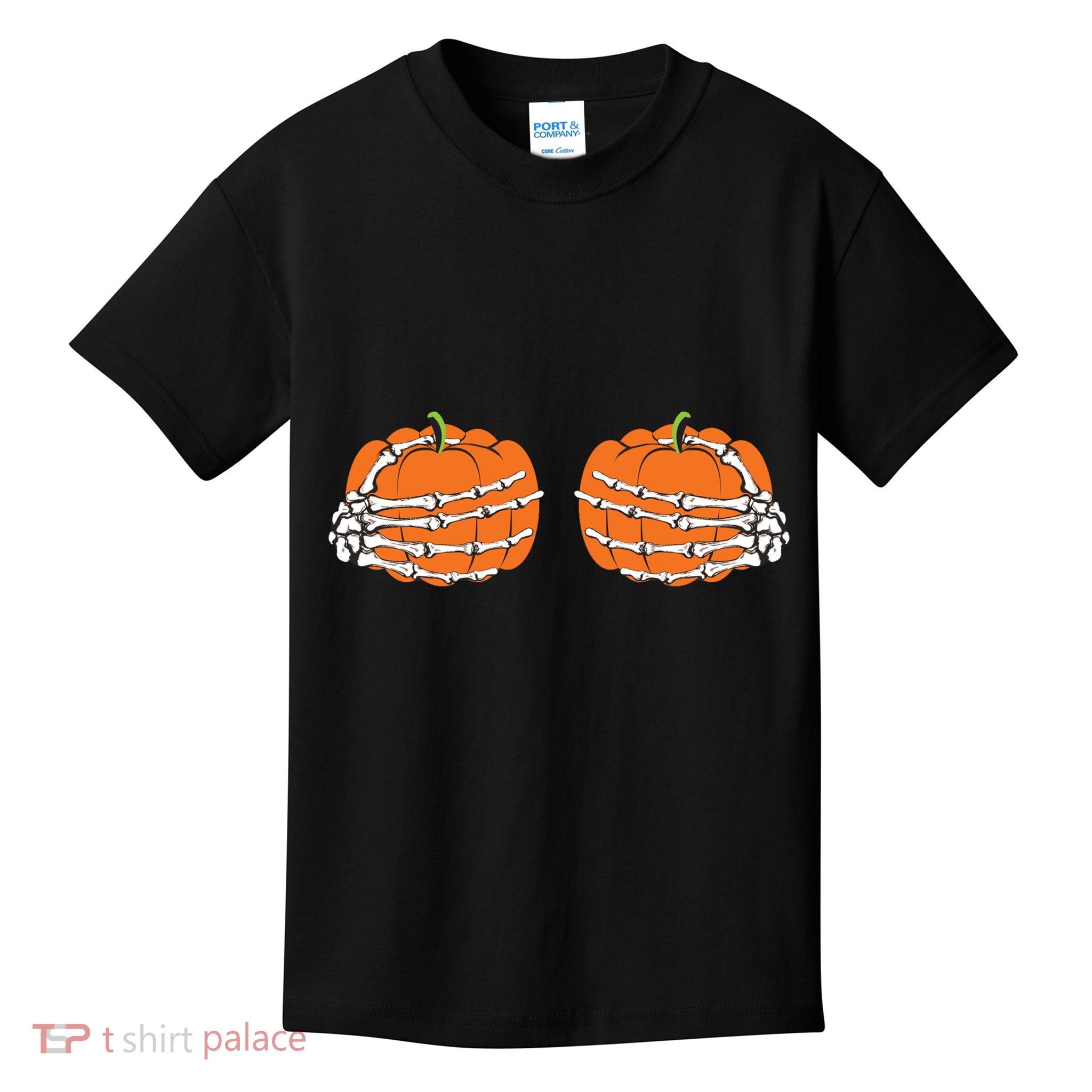 Funny Skeleton Hands Pumpkin Boobs Kids T-Shirt