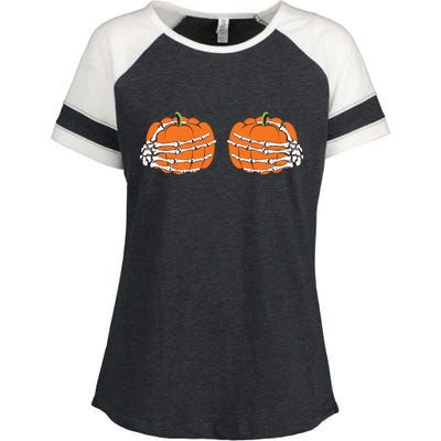 Funny Skeleton Hands Pumpkin Boobs Enza Ladies Jersey Colorblock Tee