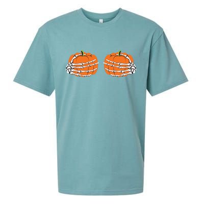 Funny Skeleton Hands Pumpkin Boobs Sueded Cloud Jersey T-Shirt