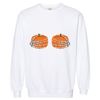 Funny Skeleton Hands Pumpkin Boobs Garment-Dyed Sweatshirt
