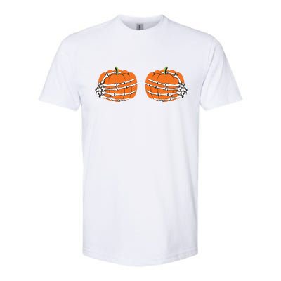 Funny Skeleton Hands Pumpkin Boobs Softstyle CVC T-Shirt