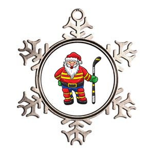 Funny Santa Hockey Player Cool Gift Metallic Star Ornament