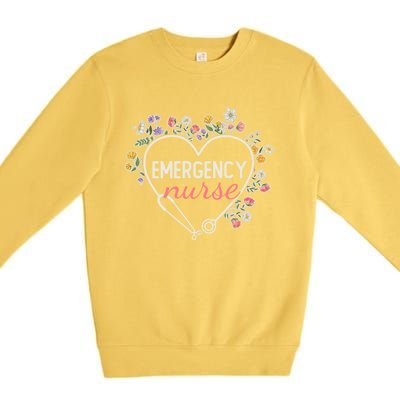 Floral Stethoscope Heart Nursing Emergency Nurse Gift Premium Crewneck Sweatshirt