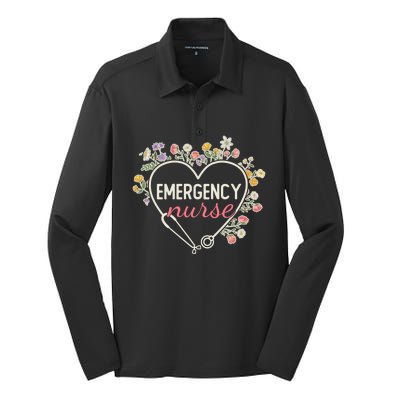 Floral Stethoscope Heart Nursing Emergency Nurse Gift Silk Touch Performance Long Sleeve Polo