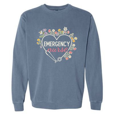 Floral Stethoscope Heart Nursing Emergency Nurse Gift Garment-Dyed Sweatshirt