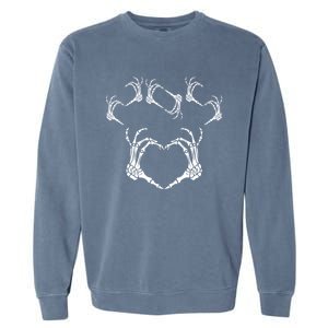 Funny Skeleton Hand Heart Sign Bones Halloween Design Gift Garment-Dyed Sweatshirt