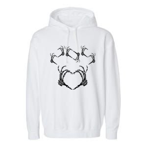 Funny Skeleton Hand Heart Sign Bones Halloween Design Gift Garment-Dyed Fleece Hoodie