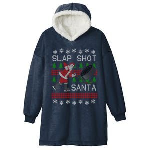 Funny Santa Hockey Ugly Christmas Gift Santa Cool Gift Hooded Wearable Blanket