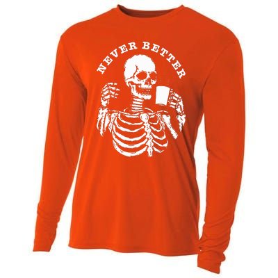 Funny Skull Halloween Outfit For Never Better Skeleton Cooling Performance Long Sleeve Crew