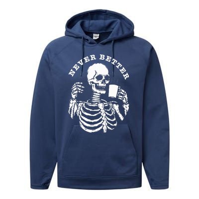 Funny Skull Halloween Outfit For Never Better Skeleton Performance Fleece Hoodie