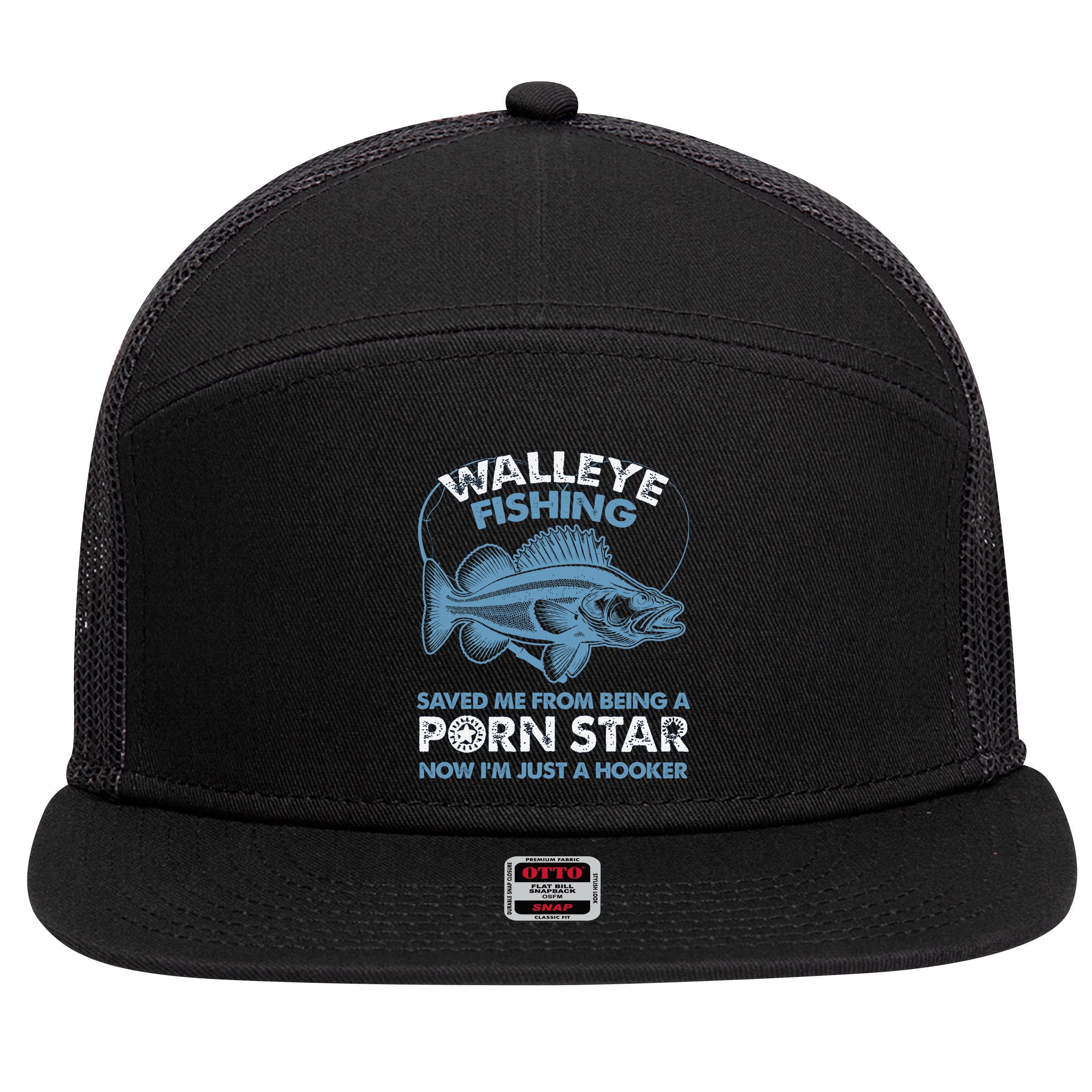 Fishing Saved Hooker Star Fisher Fish Walleye Gift 7 Panel Mesh Trucker Snapback Hat