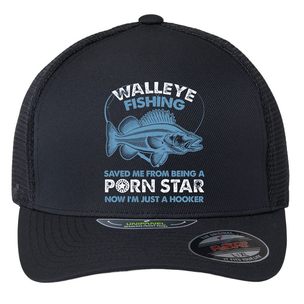 Fishing Saved Hooker Star Fisher Fish Walleye Gift Flexfit Unipanel Trucker Cap