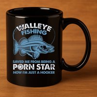 Fishing Saved Hooker Star Fisher Fish Walleye Gift 11oz C Handle Ceramic Mug