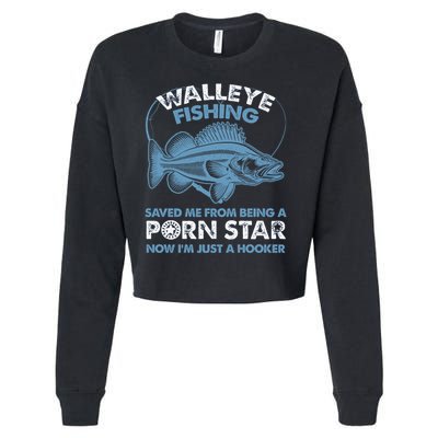 Fishing Saved Hooker Star Fisher Fish Walleye Gift Cropped Pullover Crew