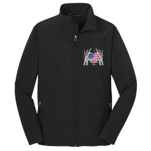 Funny Skeleton Hands With American Flag Heart 4Th Of July Cool Gift Core Soft Shell Jacket