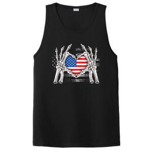 Funny Skeleton Hands With American Flag Heart 4Th Of July Cool Gift PosiCharge Competitor Tank