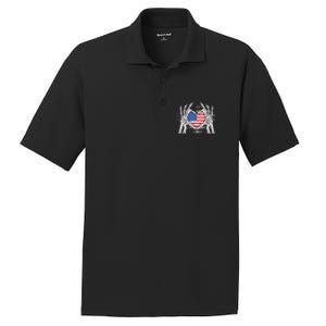 Funny Skeleton Hands With American Flag Heart 4Th Of July Cool Gift PosiCharge RacerMesh Polo