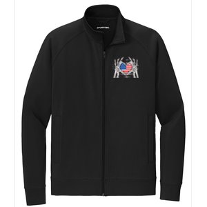 Funny Skeleton Hands With American Flag Heart 4Th Of July Cool Gift Stretch Full-Zip Cadet Jacket