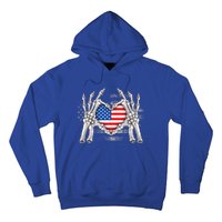 Funny Skeleton Hands With American Flag Heart 4Th Of July Cool Gift Hoodie