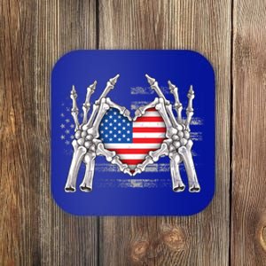 Funny Skeleton Hands With American Flag Heart 4Th Of July Cool Gift Coaster